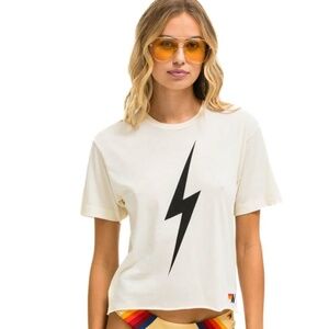 BOLT BOYFRIEND TEE - WHITE with Black Bolt, Med